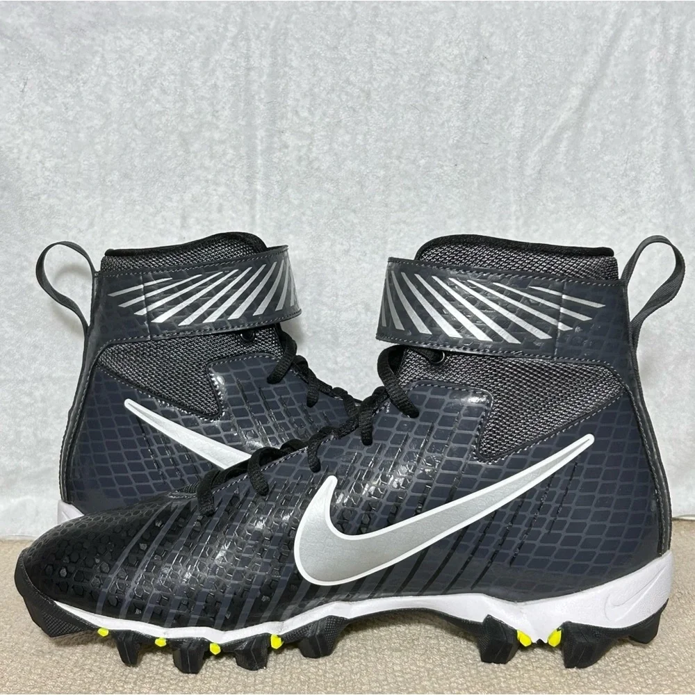 Nike Strike Shark Mens Black/White/Grey Hi-Top Football Cleats Shoes SZ 10